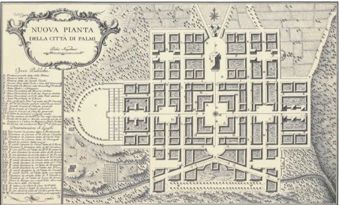 Figura 3. Giovan Battista de Cosiron, Aniello Cataneo, Nuova Pianta della città di Palmi (da Rubino 1993, tav