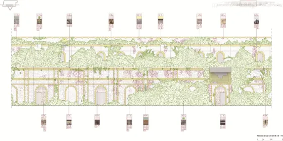 Fig. 9- Forte Siacci: sezione / prospetto longitudinale della trincea con l’individuazione dei degradi 