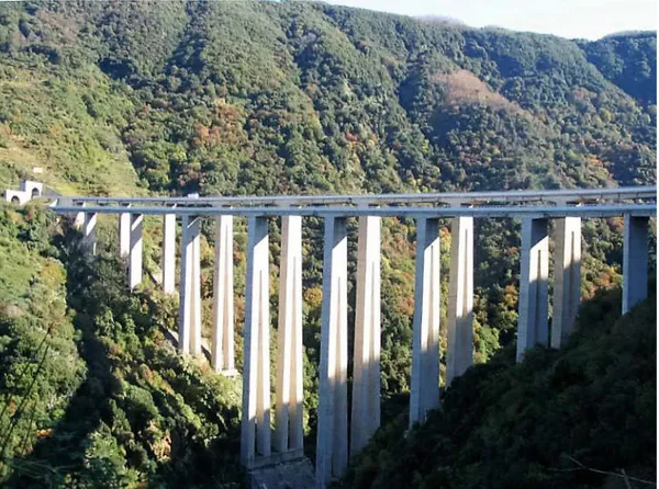 Figura 1. Il viadotto di Favazzina dell’autostrada Salerno-Reggio Calabria tra Scilla e Bagnara, demolito nel  2015 (da L