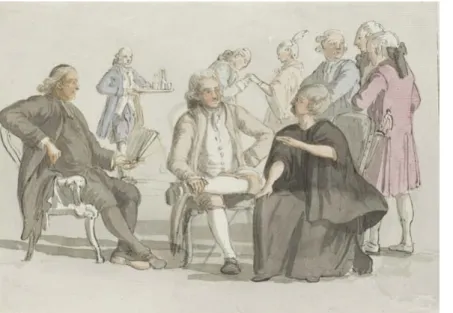 Figura 3. Louis Ducros, Conversation  pres la princesse de Biscaris,  1778, disegno, penna e inchiostro  marrone, acquerello