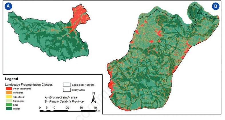 Figure 3. Landscape fragmentation distribution map according to the six landscape fragmentation classes defined.
