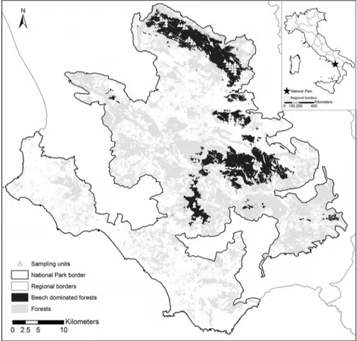 Fig. 1  - Distribution of forests in the  Cilento, Vallo di Diano and Alburni  National Park.
