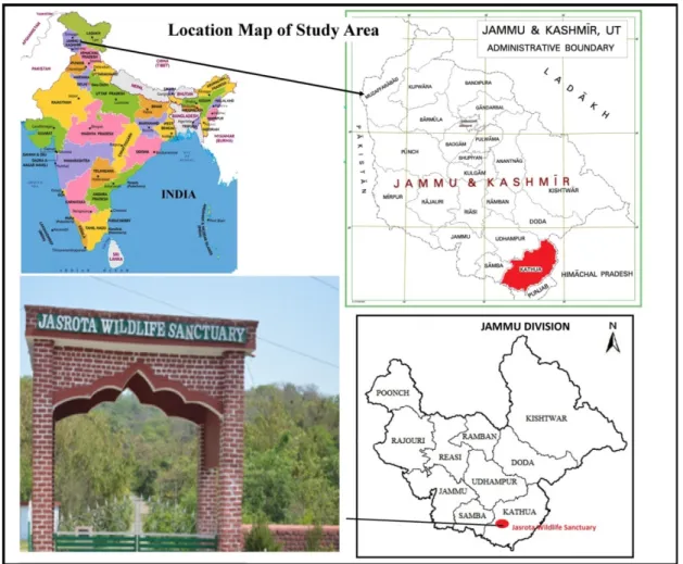 Figure 1. Location map of Jasrota Wildlife Sanctuary (Jasrota hill) in Jammu and Kashmir, Western 