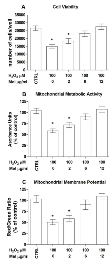 Figure 3. Apricots melanoidins are not toxic for endothelial cells. Effect of different concentrations of melanoidins on (A) cell viability and (B) mitochondrial metabolic activity
