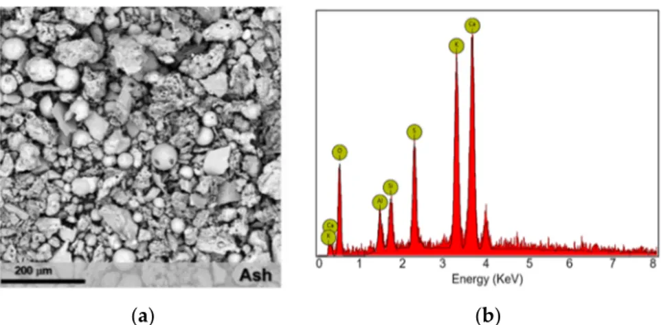 Figure 2. (a) SEM micrograph of fly ash and (b) relative EDX analysis. 