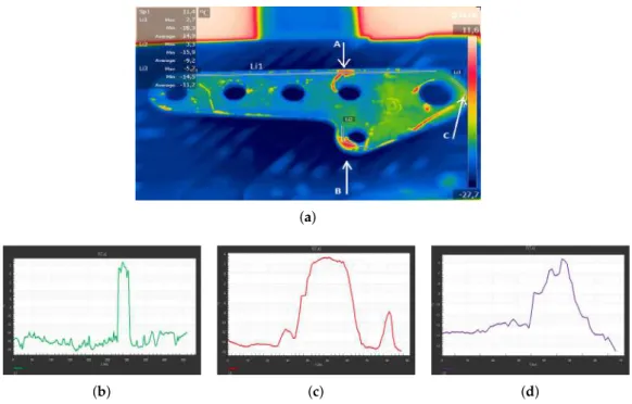 Figure 9. Thermographic investigation at − 18 ( ◦ C). (a) Plate analysis with FLIR Research IR
