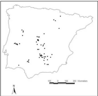 Figure 1. Study area and distribution of Juniperus oxycedrus subsp. badia on the Iberian Peninsula [19]