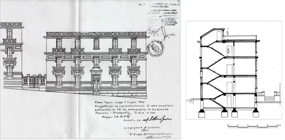 Fig. 2. Reggio Calabria. Isolato 78. Progetto di sopraelevazione del 14.11.1949 (Archivio  Storico Comunale Reggio Calabria)