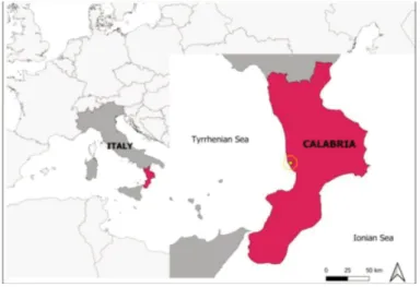 Fig. 1 - L’ubicazione del sito di studio, nel comune di Amantea (CS), frazione di Campora S