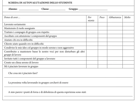 Tab. 4 Estratto dalla scheda di autovalutazione dello studente (P. Dioniso)