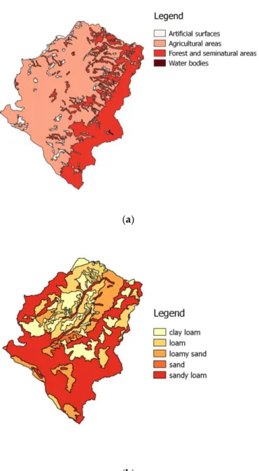 Figure  2.  (a)  Maps  of  land  use  (from  Corine  Land  Cover,  2007)  and  (b)  texture  (ARSSA 