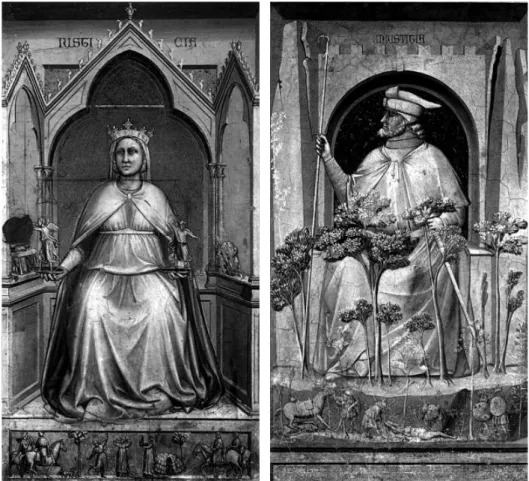 Fig. 5 Giotto, Justice, 1306, Cappella degli Scrovegni, Padua. Fig. 6 Giotto, Injustice, 1306, Cappella degli Scrovegni, Padua.