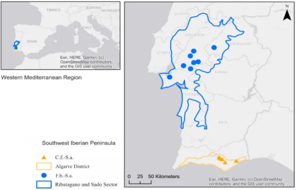 Figure 1. Sampling sites in the southwest of the Iberian Peninsula. 