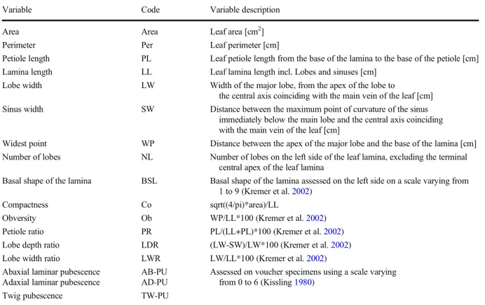 Table 3 Description of leaf morphological characters