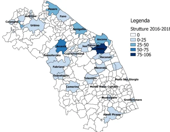 Figure	9:	Municipality	thematic	map	of	veterinary	facilities	conferring	in	Jan	2016-August	2018	period	