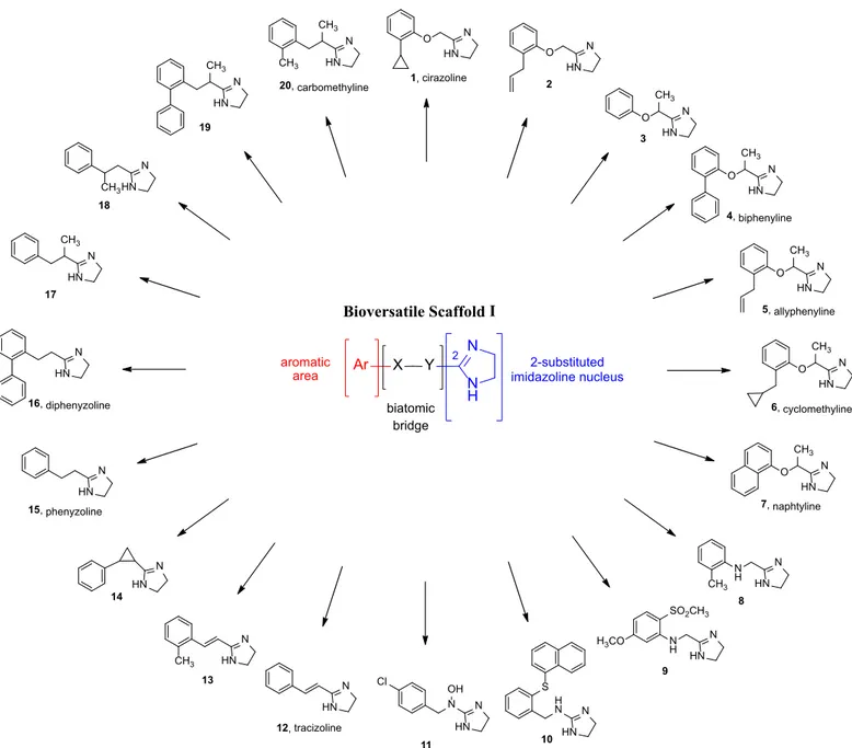 Figure 1. Chemical structures of compounds 1-20 sharing the common scaffold I.