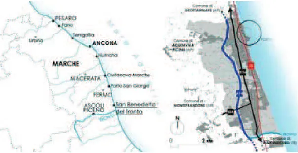 Fig. 01 : The regional seaport system (left) and geographic framework of the  seaport of San Benedetto del Tronto (right) 