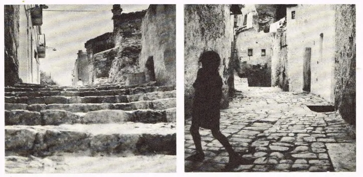 Fig. 4: M. Cresci, gradonata (a sin.) e via Rabatana (a destra), Tricarico, 1967 (Quaderno del Piano 1967)