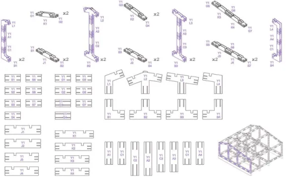 Fig. 13 - Border and Inside space unit, widespread hotel, building system components abacus.
