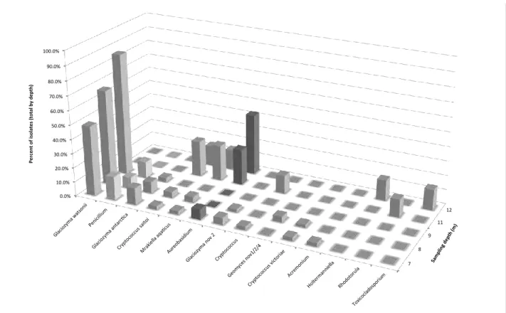 Fig. 2.  Fungal community distribution in Lake Fryxell during the 2008 austral season by depth