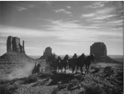 Figure 2. “Stagecoach”, John Ford’s masterpiece, 1939. The Monument Valley gives the  scenes an unbelievable natural location [36]