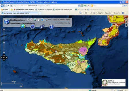 Figure 3. The Carta della Natura web GIS. Physiographic units map sc. 1:250.000 of the  Sicily region [20]