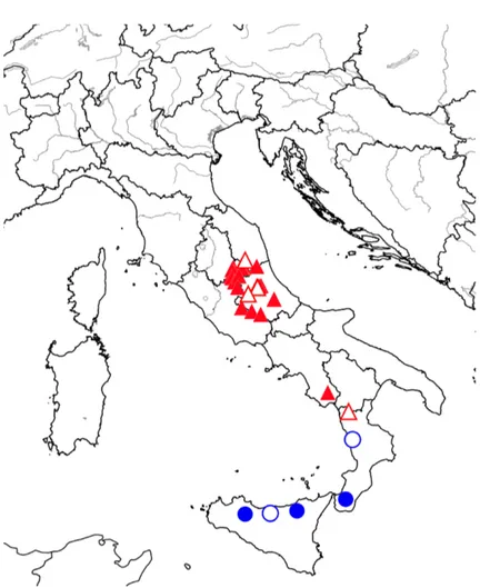 Fig.  7.  Distribution  map  of  Corydalis  densiflora  subsp.  densiflora  (blue  cir- cir-cles) and C