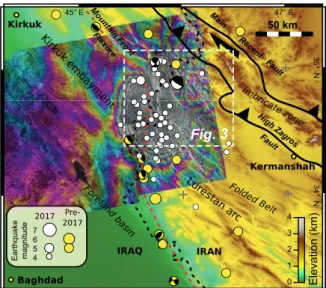 Figure 2. Elevation map (source: ESDIS) showing the main struc- struc-tural features of the Lurestan region and earthquake 