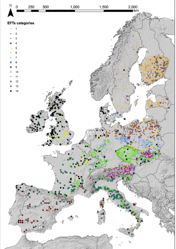 Fig. 1 ICP plots classified into the categories of the European Forest Types in the 17 considered countries by the RBES algorithm (see Annex 1 for the description of EFT categories)