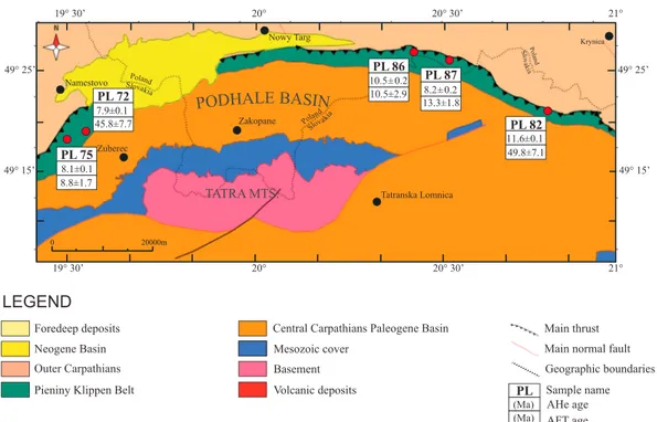 Figure 5. Schematic geological map of the Podhale-Tatra region showing the location of the sampling area along the Pieniny Klippen Belt.