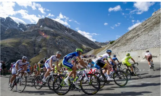 Figure 2. Dolomitic stage Giro d’Italia 2013: WHS, a great territorial resource. The stages in the North  East of Italy are strongly representative of the dual Risk/Resource characterizing the Italian country:  so beautiful, so fragile