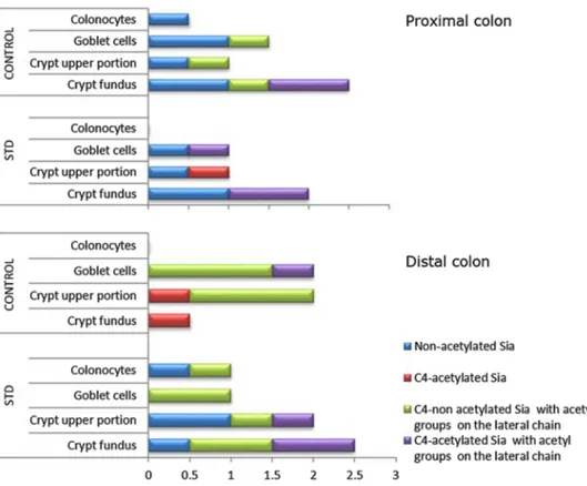 Fig. 7   Distribution and char- char-acterization of Sia-D-GalNAc  sequences in rat proximal and  distal colon