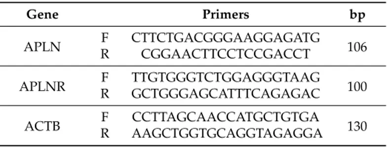 Table 1. Primers for apelin, apelin receptor and beta-actin (used as internal standard) for Real Time-PCR quantification.