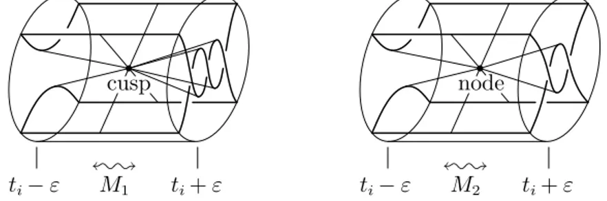 Figure 9. Singularities of the branch surface deriving from Montesinos moves.