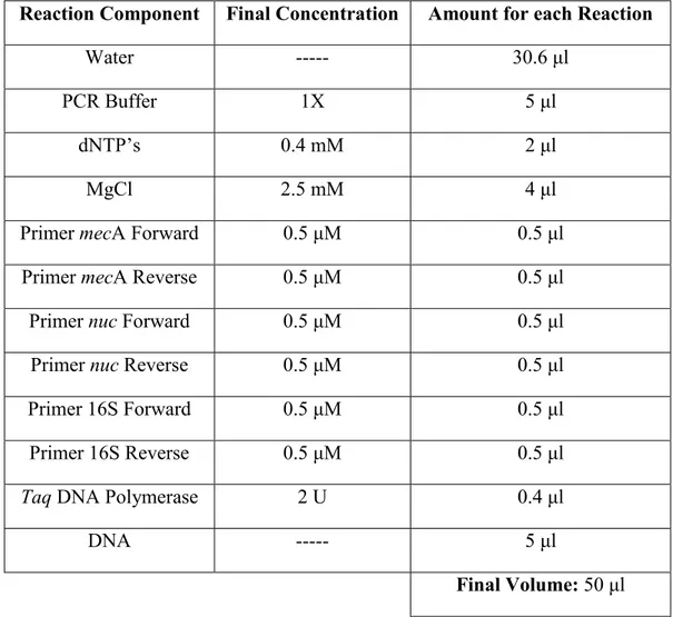 Table 5. Multiplex-PCR n.3: detection of 16S rRNA, nuc, mecA genes. 