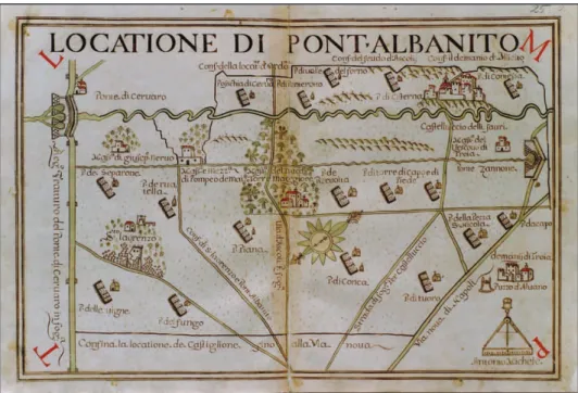 Figura 4. Locatione di Ponte Albanito dall’Atlante delle Locazioni di Antonio e Nunzio Michele di  Rovere, 1686