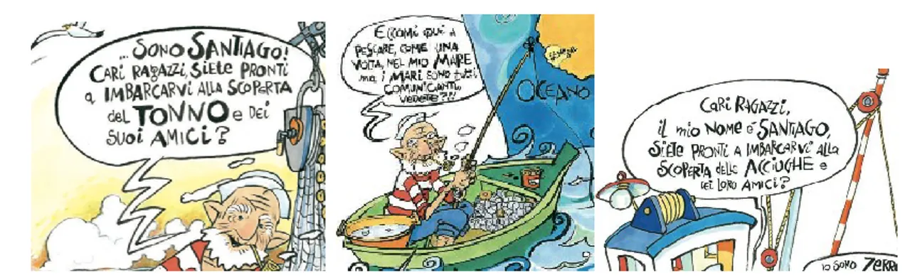 Figura 8. Parti del fumetto “Storie di pesci”.   Fonte: www.permangiartimeglio.it 