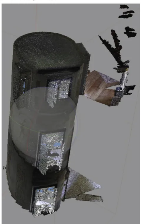 Figura 4. Elaborazione delle fotograﬁ e scattate presso la scala aff rescata di villa Valier Bembo  a Mira: screenshot da Agisoft PhotoScan.