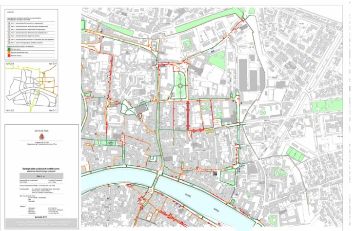 Fig. 1. Pisa, tavola 3-4 del Piano Eliminazione delle Barriere Architettoniche del comune di Pisa