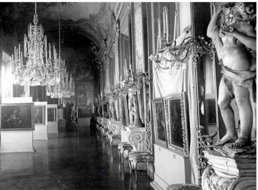 Fig. 2: La Galleria degli specchi con le opere di Alessandro Magnasco per la Mostra  di pittori genovesi del Seicento e Settecento (Genova, 1938)