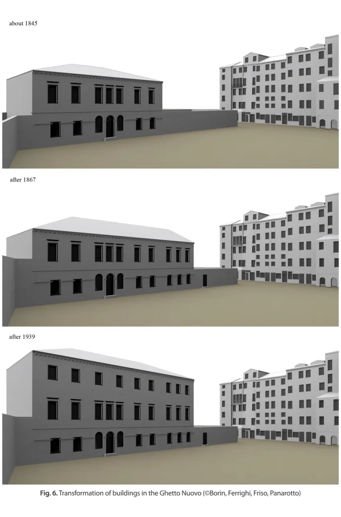 Fig. 6. Transformation of buildings in the Ghetto Nuovo (©Borin, Ferrighi, Friso, Panarotto)
