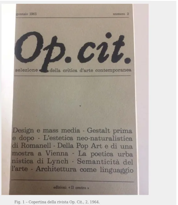 Fig. 1 – Copertina della rivista Op. Cit., 2, 1964.