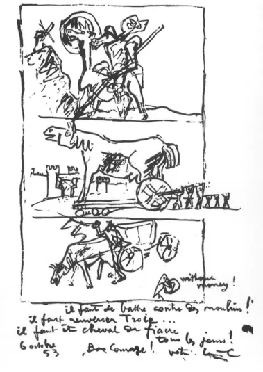 Fig. 8: Disegno Don Quijote, 1953, in  , Edition  Heidi Weber, Zurigo-Montreal 1988.
