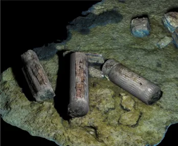 Figure 13. Marzamemi shipwreck. Model of the columns:  ghosted view of polygonal reconstruction on the original mesh