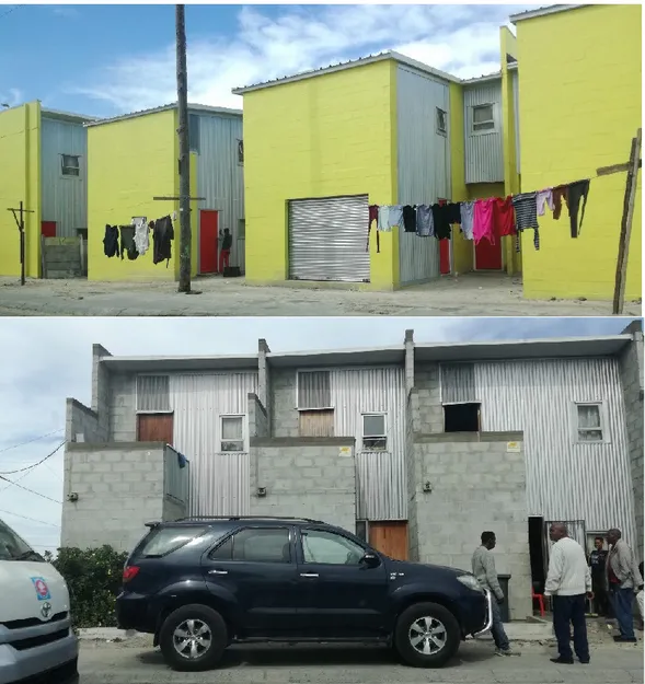 Figura 7 - Case di nuovo sviluppo nei pressi di un’area informale a Khayelitsha. Foto autrice, 2018