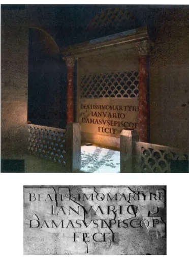 Fig. 6.6.  Rome,  catacomb  of  Praetextatus.  Damasus’  dedicatory  inscription  (ICVR,  V 