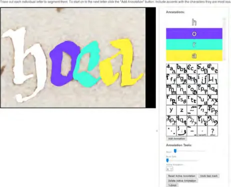 Figure 2: An example of the tool used to collect pixel level ground-truth at the character level.