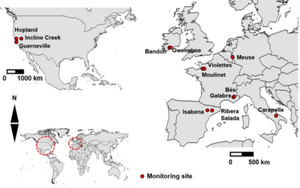 Figure 1. Location of the monitoring sites (see Table 1 and Table S1 for details of the catchments)