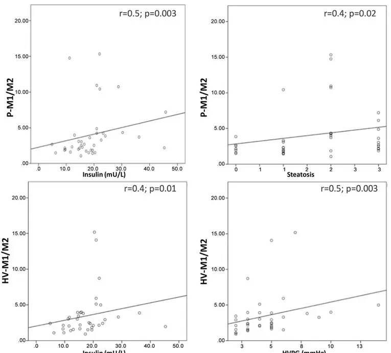 Fig 2. Significant correlations between M1/M2 ratio and clinical features. M1/M2 significant correlations with the respective correlation coefficient (p &lt;0.05)