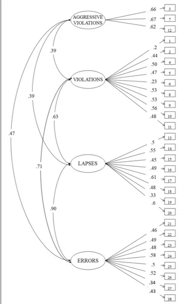 FIGURE 3 | Final model for the 14-item driving mobility questionnaire.